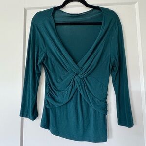 Cable & Gauge Teal Knot Front Blouse Long Sleeve Size SP